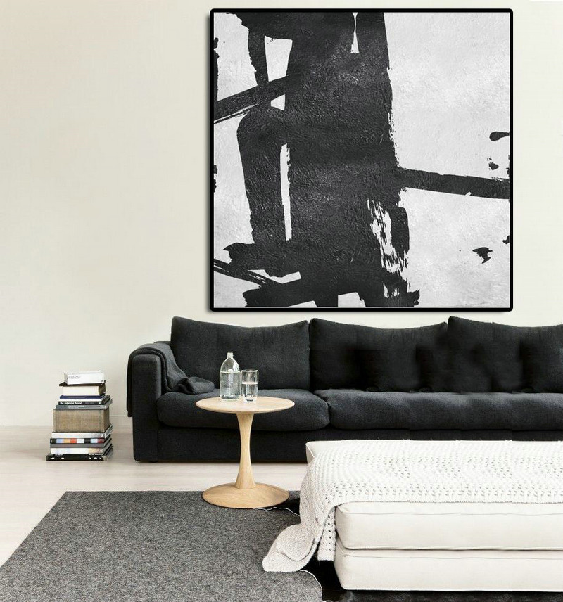 Hand Made Abstract Art,Oversized Minimal Black And White Painting - Acrylic Painting On Canvas